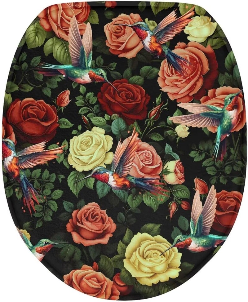 Flashideas Rose Hummingbird Toilet Lid Cover Soft Plush Seat Covers Tank Lip Covers Easy to Clean Fits Most Toilet Tanks & Lids Bathroom Decoration Accessories - Image 1